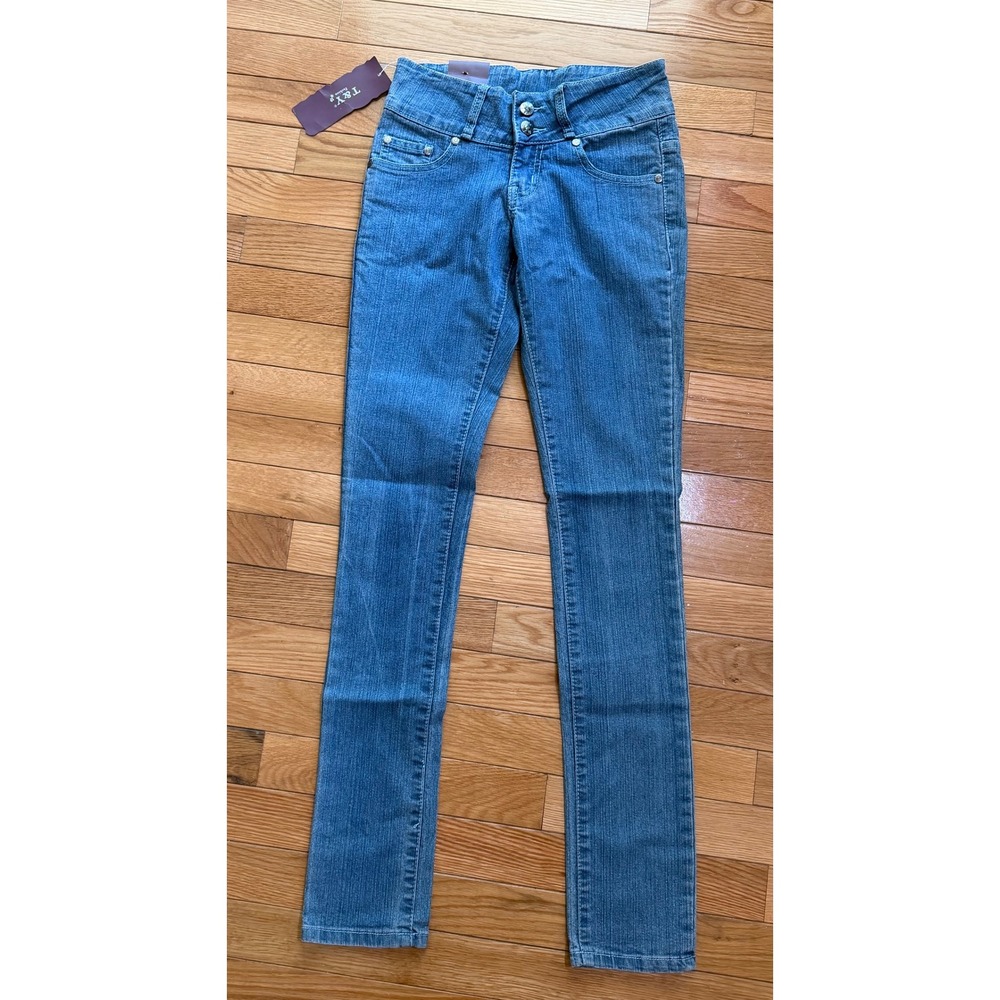 T&Y Fashion Womens Skinny Jeans Light Blue Sequin Wing Back Low Rise Size 0 NEW